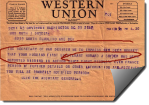 1944 Western Union Missing In Action Feb 23 Telegram