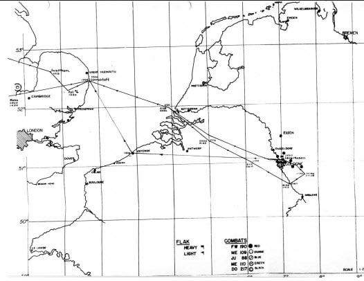 Map of WWII military flight routes across the Atlantic, from England to Europe and North Africa.